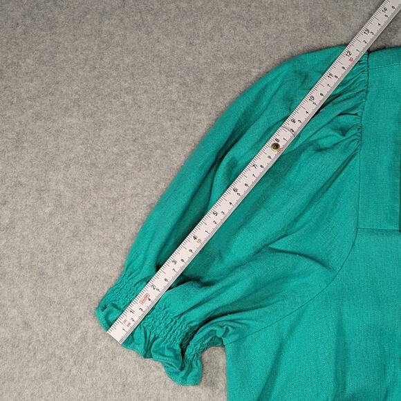 Draper James Linen Blend Puff Sleeve Mini Dress Teal Square Neck Size M - Picture 8 of 16